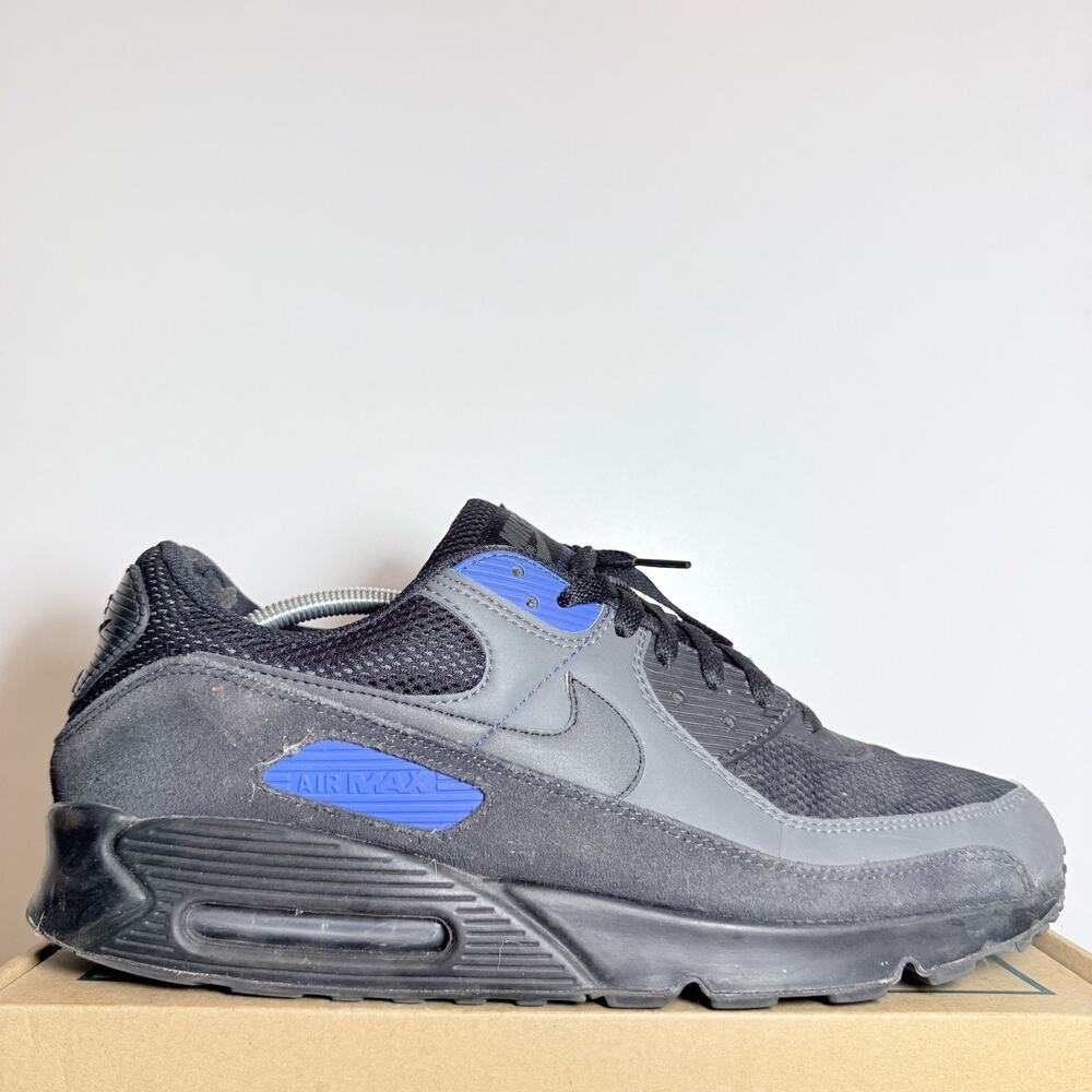 Nike Air Max 90 Mens Size 13 Black Dark Grey Royal Blue Athletic Shoes Comfort